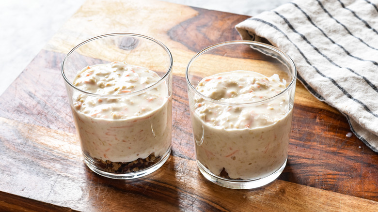 carrot cake overnight oats in glasses