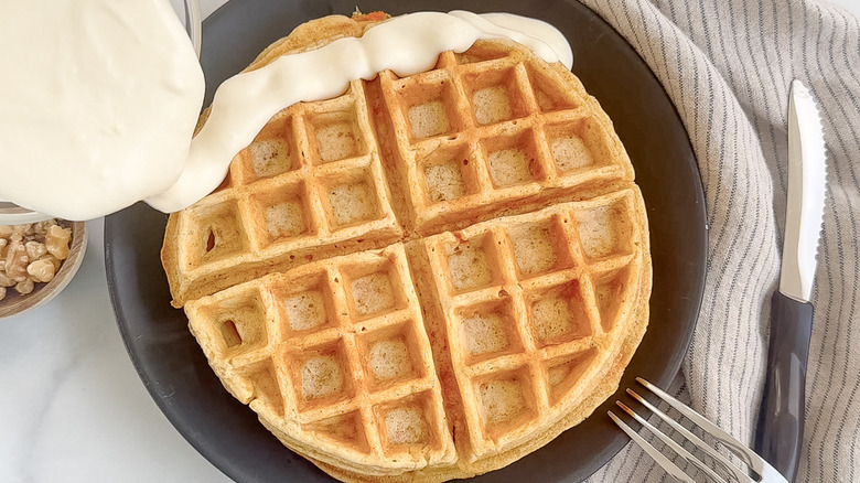 glaze pouring over waffle