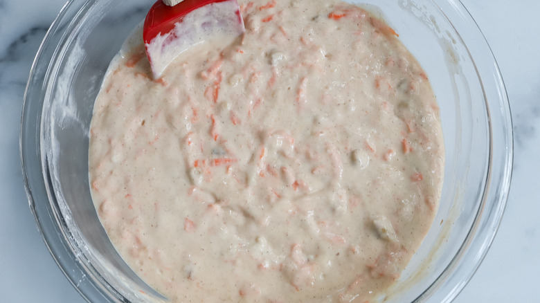 carrot waffle batter in bowl