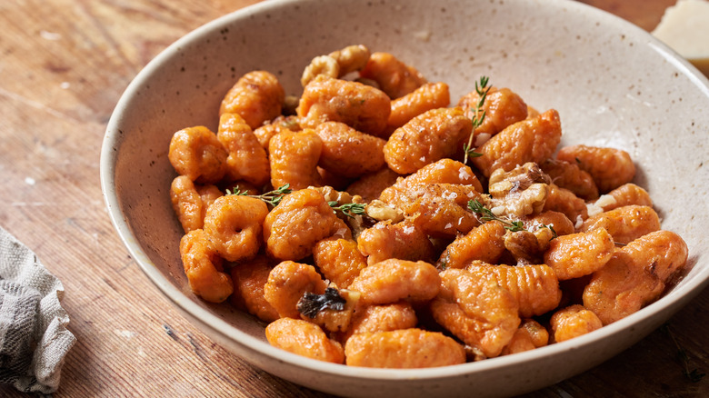 bowl of gnocchi on table