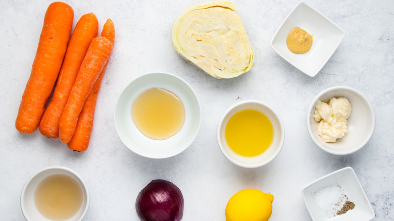 carrot slaw ingredients on counter 