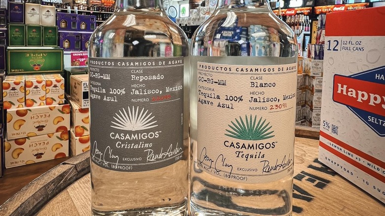 Close-up of Cristalino and Blanco bottles