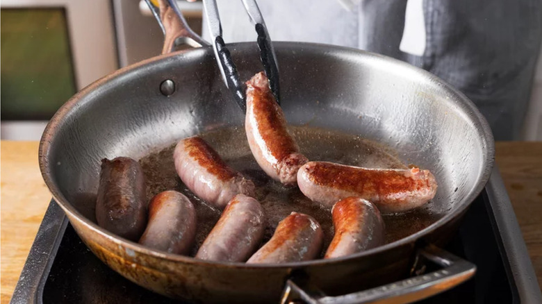 duck sausages seared in pan