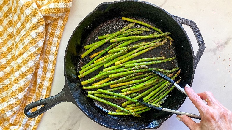 asparagus cooking in pan