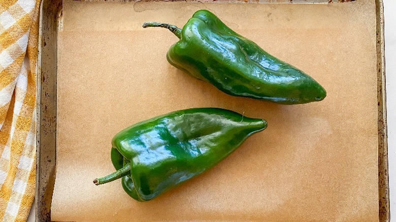 poblano peppers on baking tray