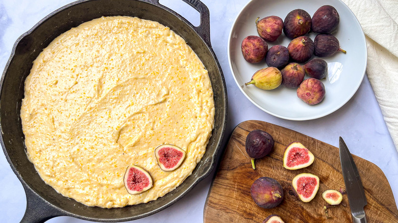 cornbread batter with fig halves