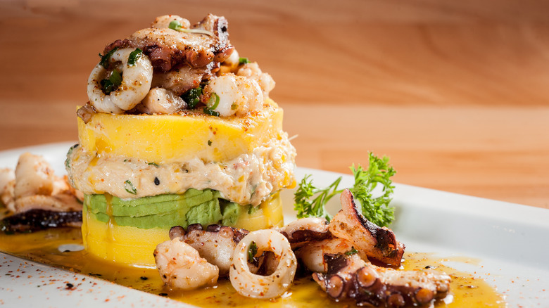 causa rellena with seafood filling