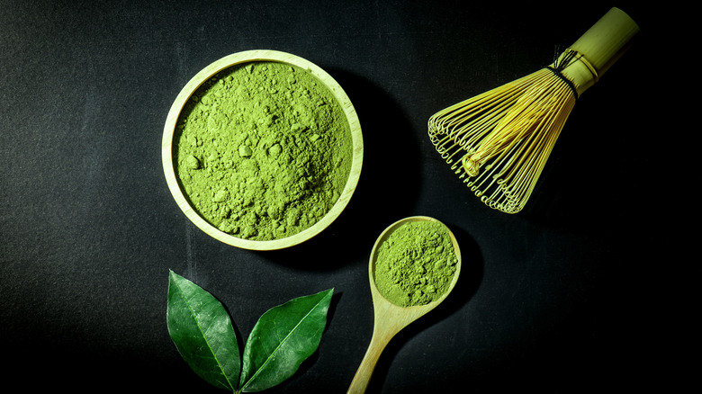 matcha powder and bamboo whisk