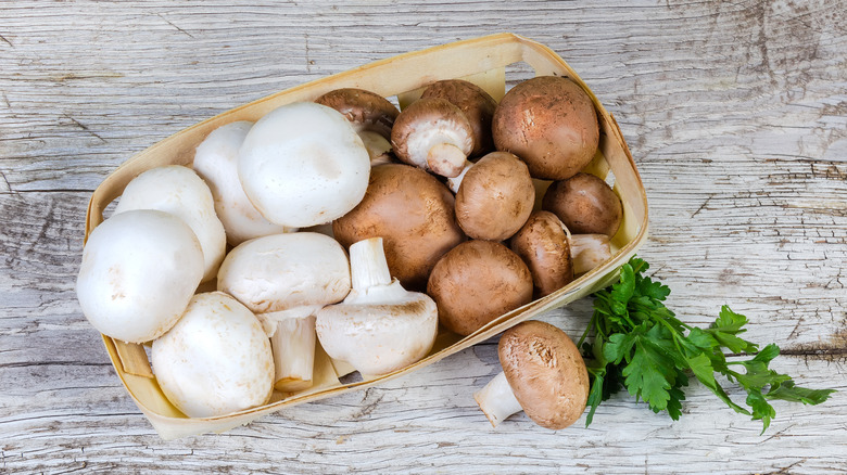 button and cremini mushrooms