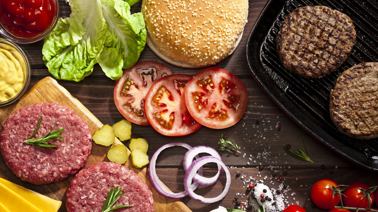 various burger ingredients and toppings