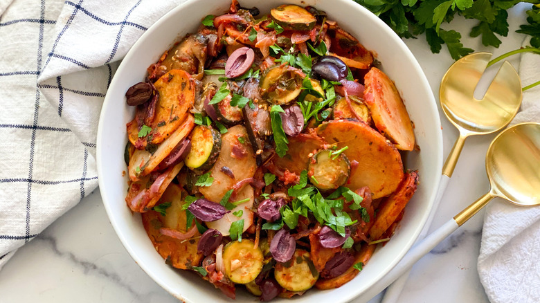 Overview of Greek briam in a bowl