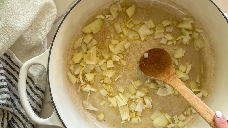 onion and garlic in pot