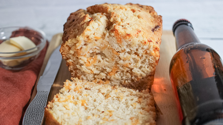 cheddar bread loaf and beer