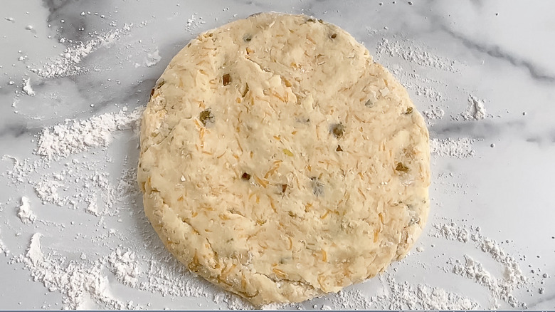 cheddar scone dough rolled out