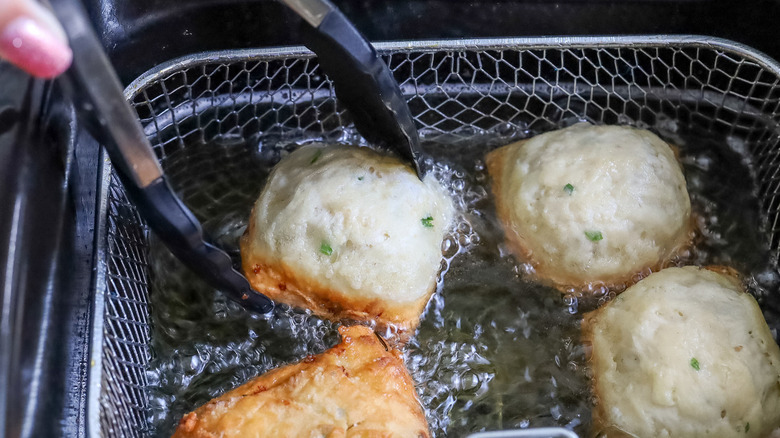 dough squares in oil