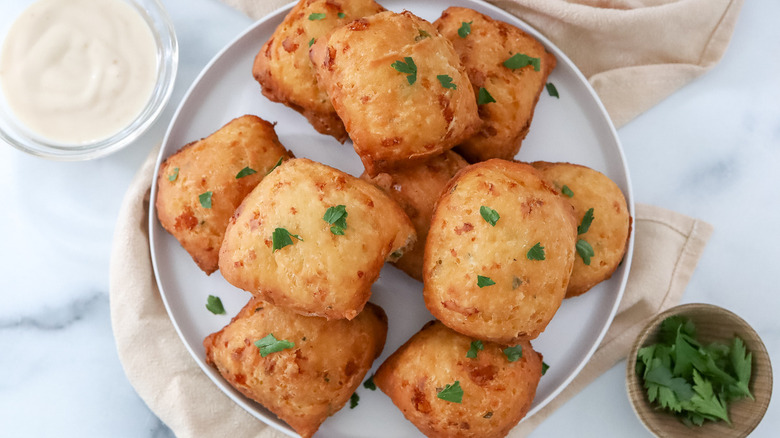 fried dough squares on plate