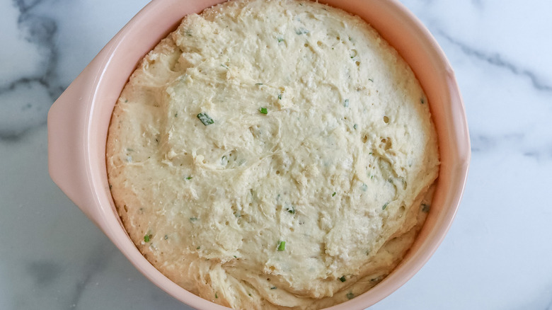 dough in pink bowl