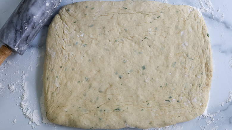 dough flattened into rectangle