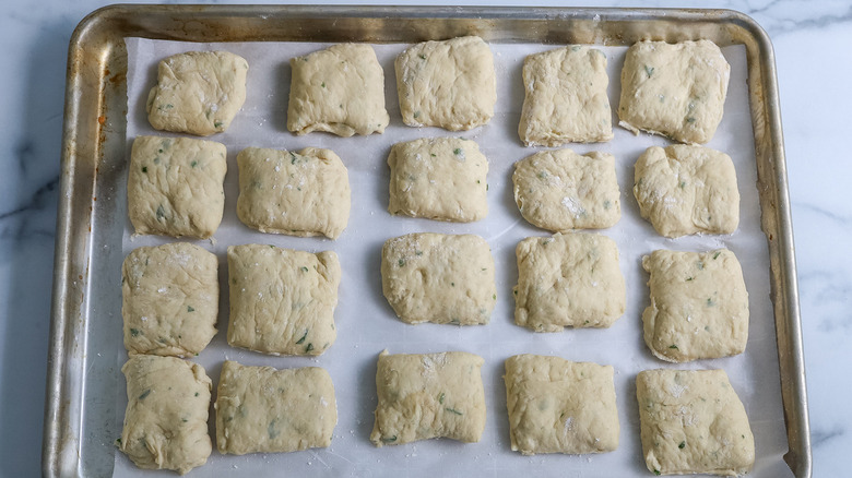 dough squares in pan