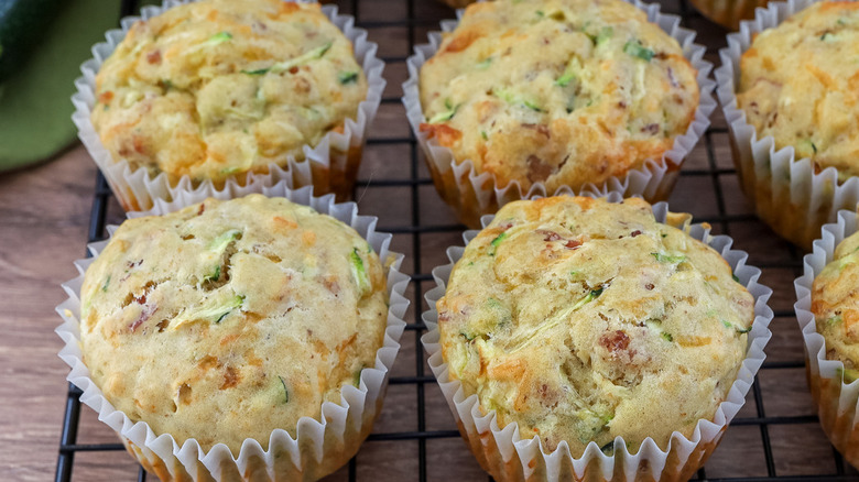 zucchini muffins on wire rack