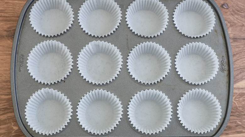 muffin tin lined with paper liners