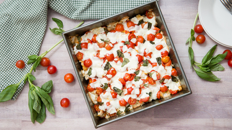 Caprese casserole served on table