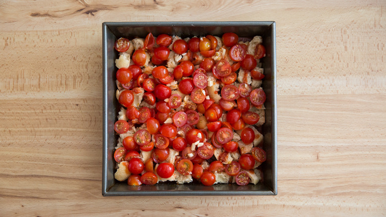 bread and tomatoes in pan