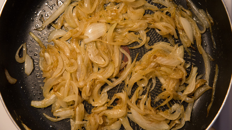 onions caramelizing in pan