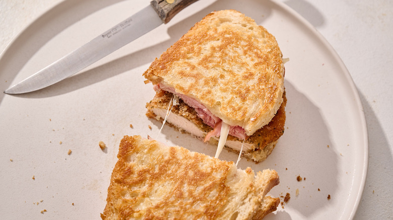 chicken cordon bleu panini on plate