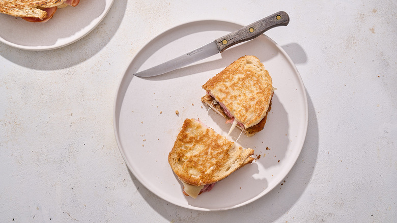 chicken cordon bleu panini on plate