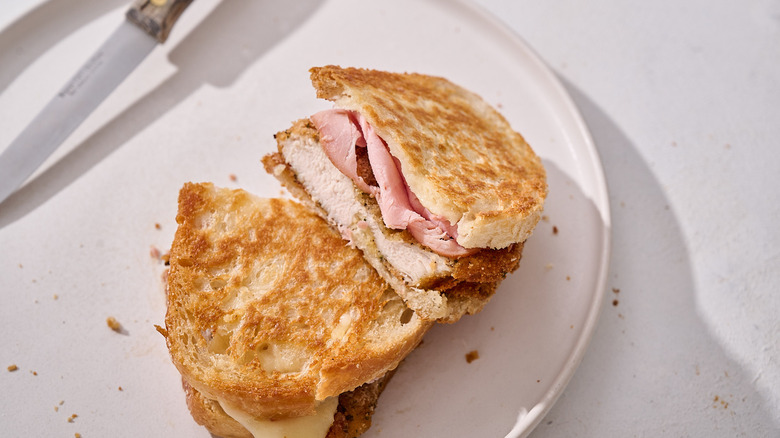 chicken cordon bleu panini on plate