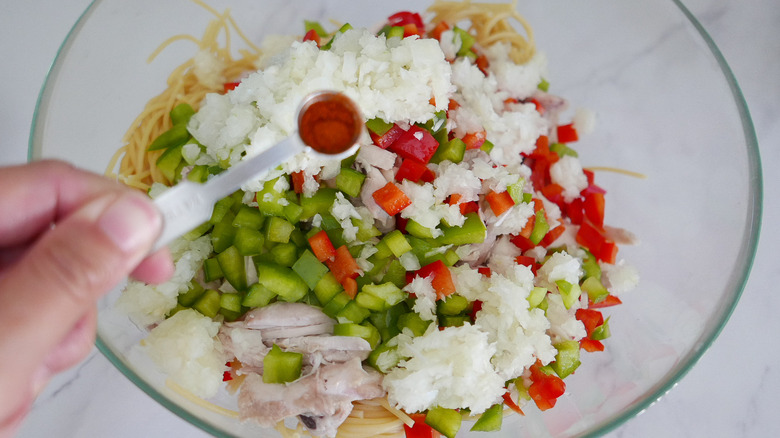 combining ingredients in bowl