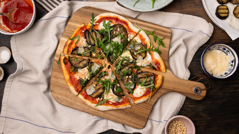 cheesy eggplant Parmesan pizza