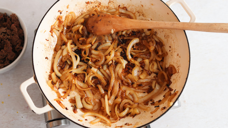 caramelized onions in a pan