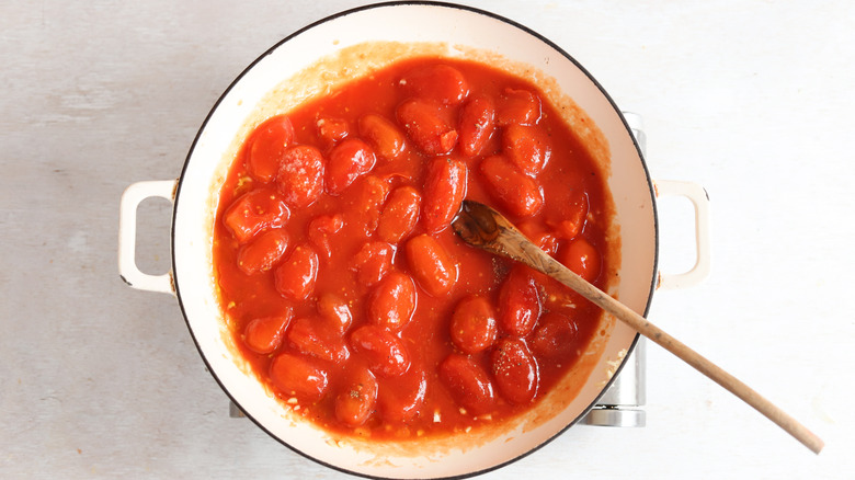 pasta sauce in a saucepan