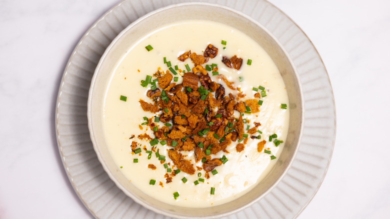 garnished soup in bowl 