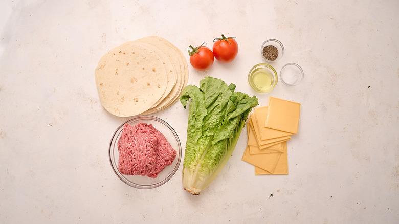 smash burger taco ingredients on a table