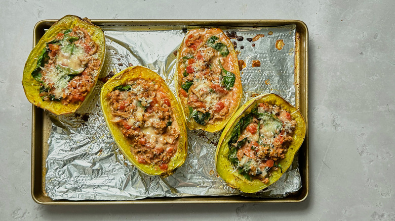 baked spaghetti squash on table