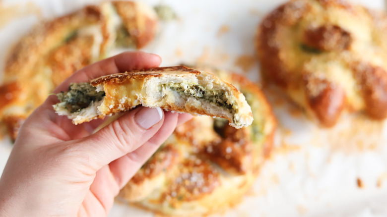 spinach and artichoke stuffed pretzels