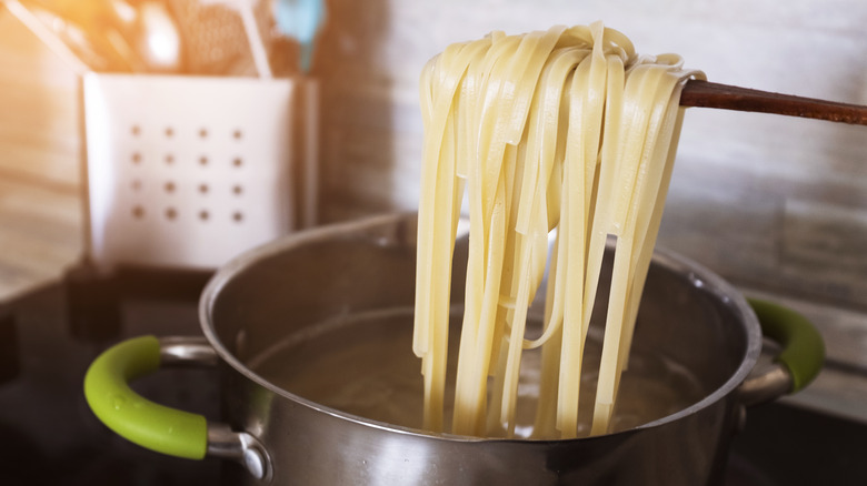 Pasta boiling in pot