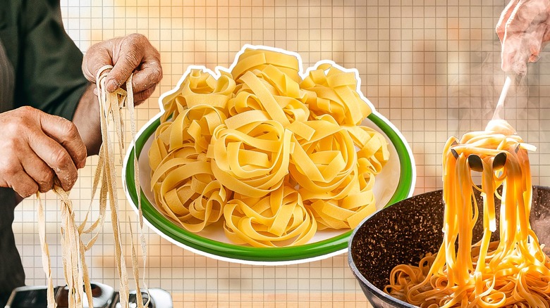 various egg noodles displayed