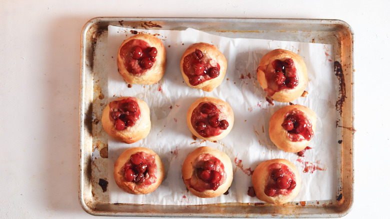 baked rolls on a sheet tray