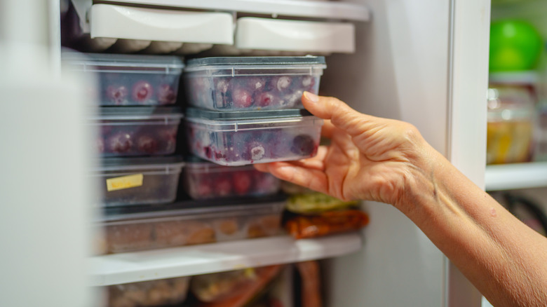 Fruit in tupperware in freezer