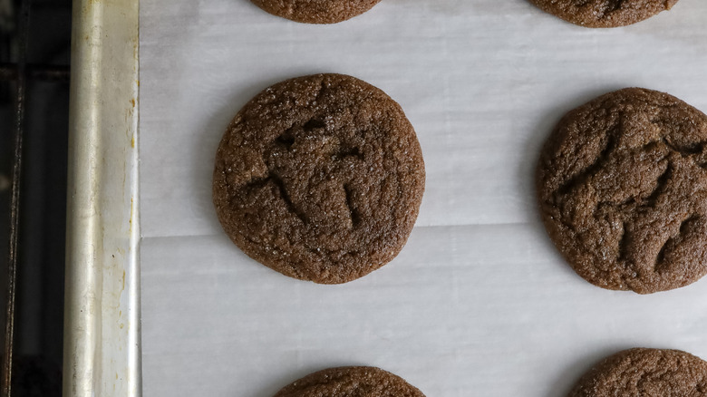 chocolate gingersnap cookies on rack