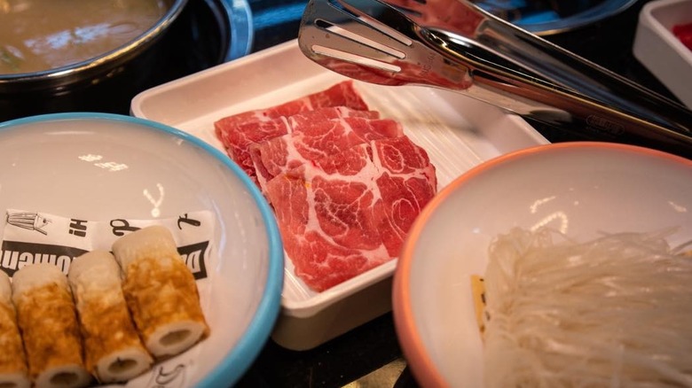 raw beef and bean sprouts