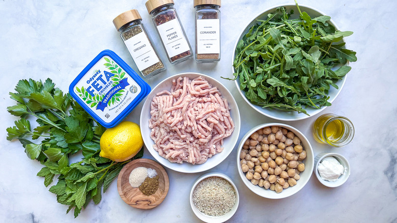 ingredients for chicken meatballs and chickpeas