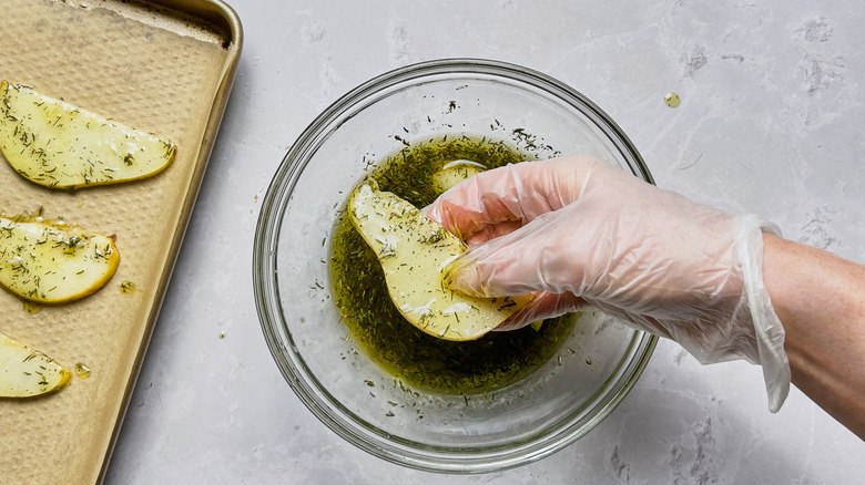 coating pears in marinade