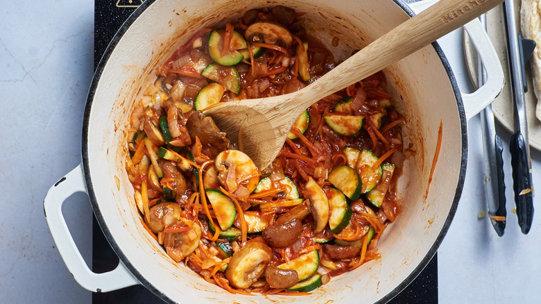 sauteeing vegetables in pot