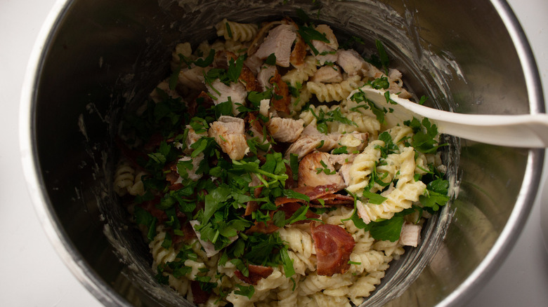 pasta mixing in bowl