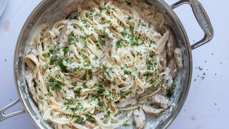 pasta with parsley in pot